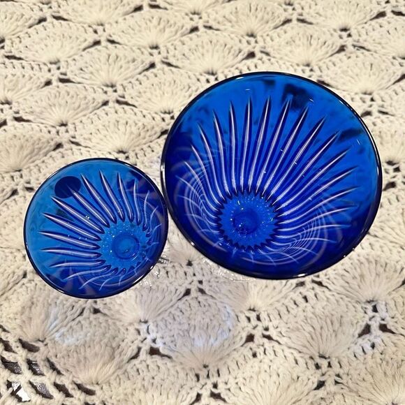 CRISTAL DE FRANCE Vintage Blue Genuine Glass Wine Goblets Big and Small NEW - Picture 3 of 7